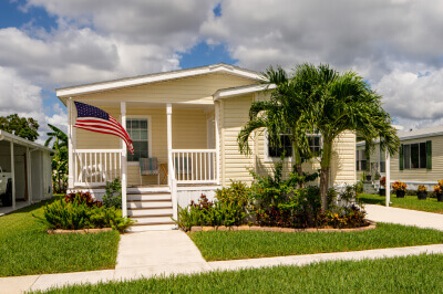 Outside of a manufactured home that has been purchased using the VA loan.